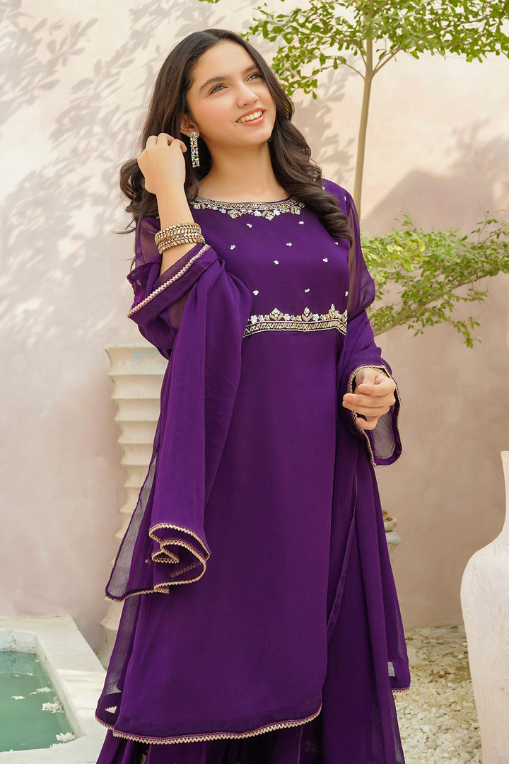 Chiffon Hand Adda Work 3 Pc Suit - Wear Ochre