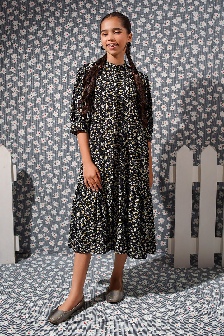 Printed Georgette Full Length Dress - Wear Ochre