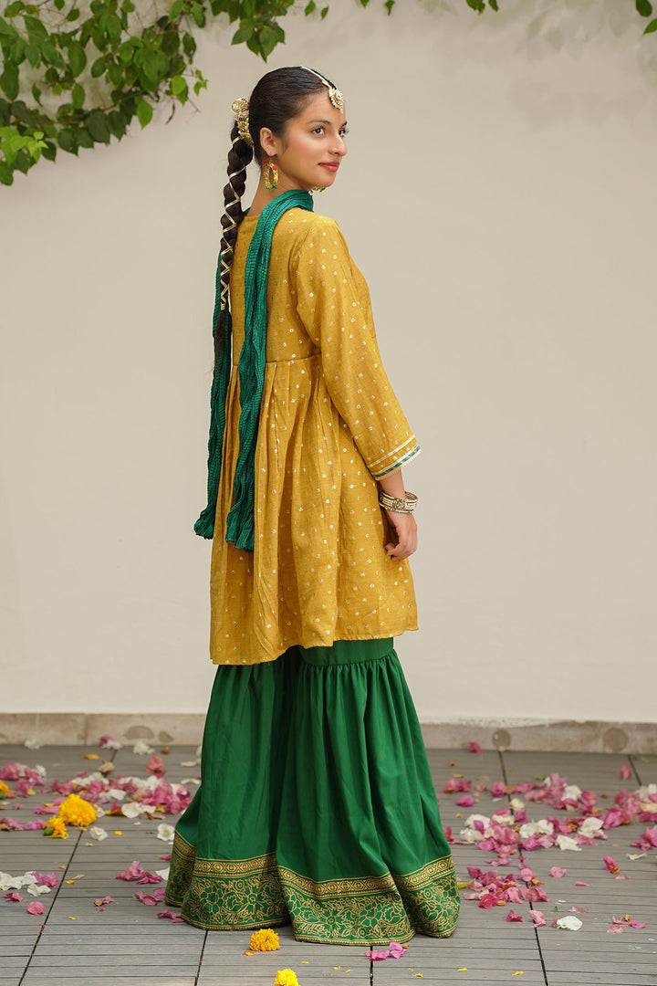 Slub Manar Hand Adda Work 3 Pc Suit - Wear Ochre