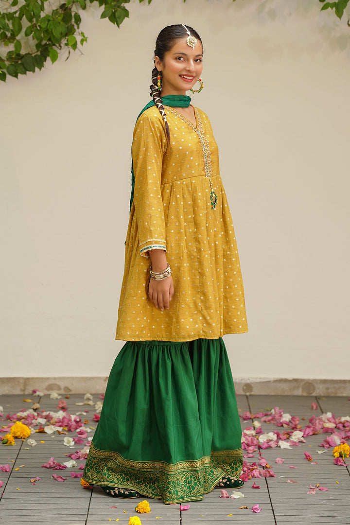 Slub Manar Hand Adda Work 3 Pc Suit - Wear Ochre