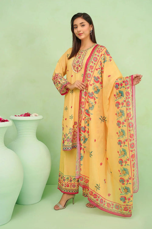 Best Women's Poly Lawn Digital Printed 3 Pc Suit - Wear Ochre -