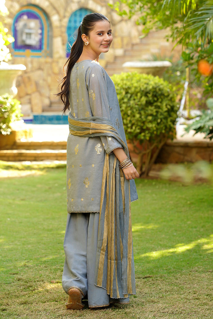 Cotton Jacquard Hand Adda Work 3 Pc Suit - Wear Ochre