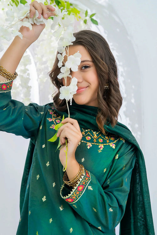 Best Cotton Jacquard Hand Adda Work 3 Pc Suit - Wear Ochre -