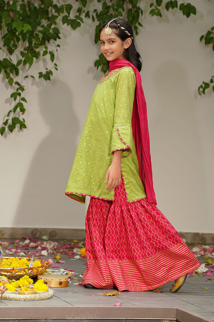 Slub Manar Hand Adda Work 3 Pc Suit - Wear Ochre