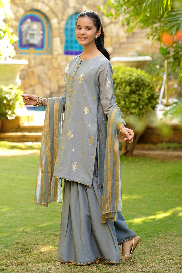 Cotton Jacquard Hand Adda Work 3 Pc Suit - Wear Ochre
