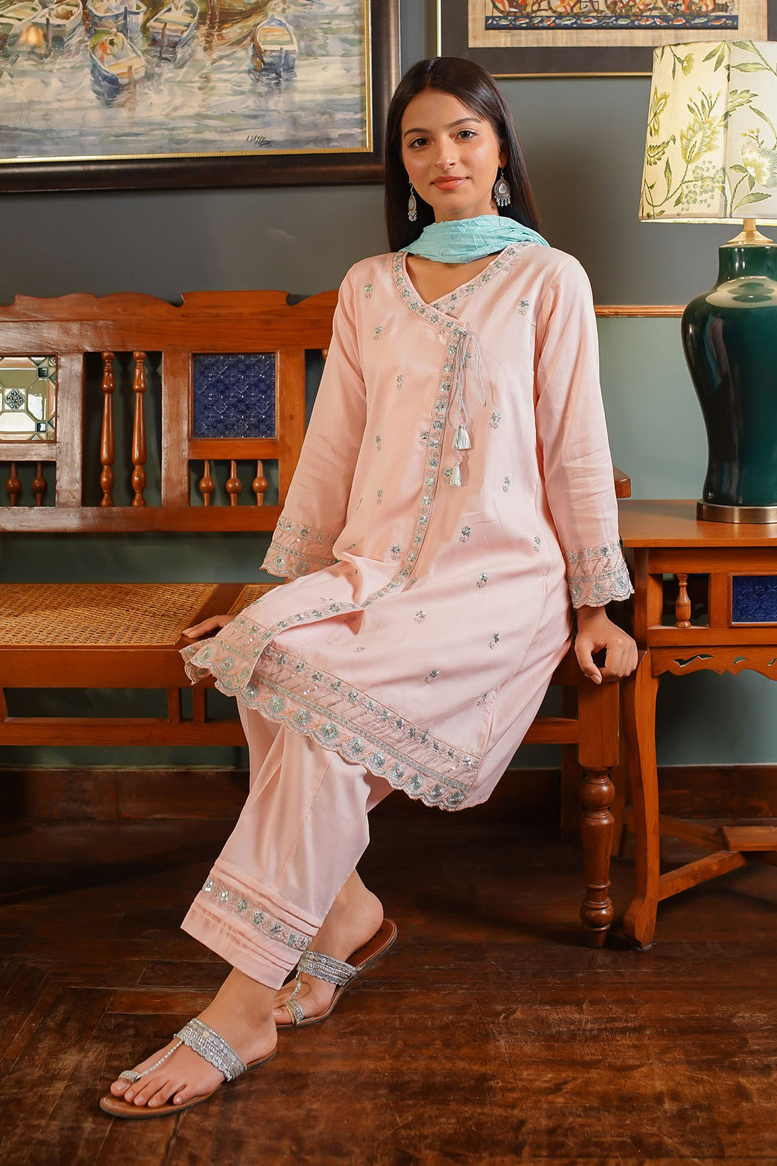 Cotton Embroidered 3 Pc Suit - Wear Ochre