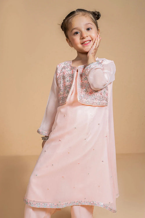 Adorable girl in pink embroidered kurta set, perfect for festive occasions and everyday wear.
