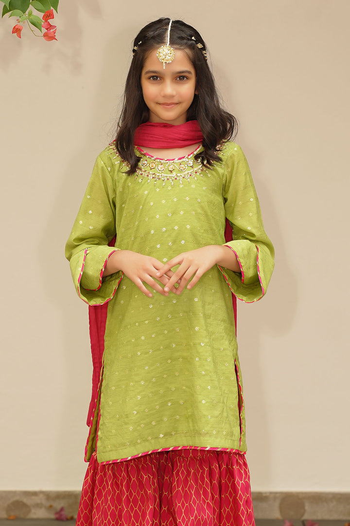 Slub Manar Hand Adda Work 3 Pc Suit - Wear Ochre
