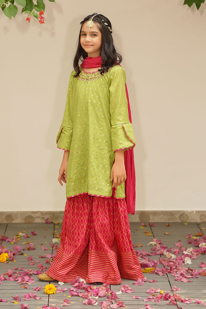 Slub Manar Hand Adda Work 3 Pc Suit - Wear Ochre
