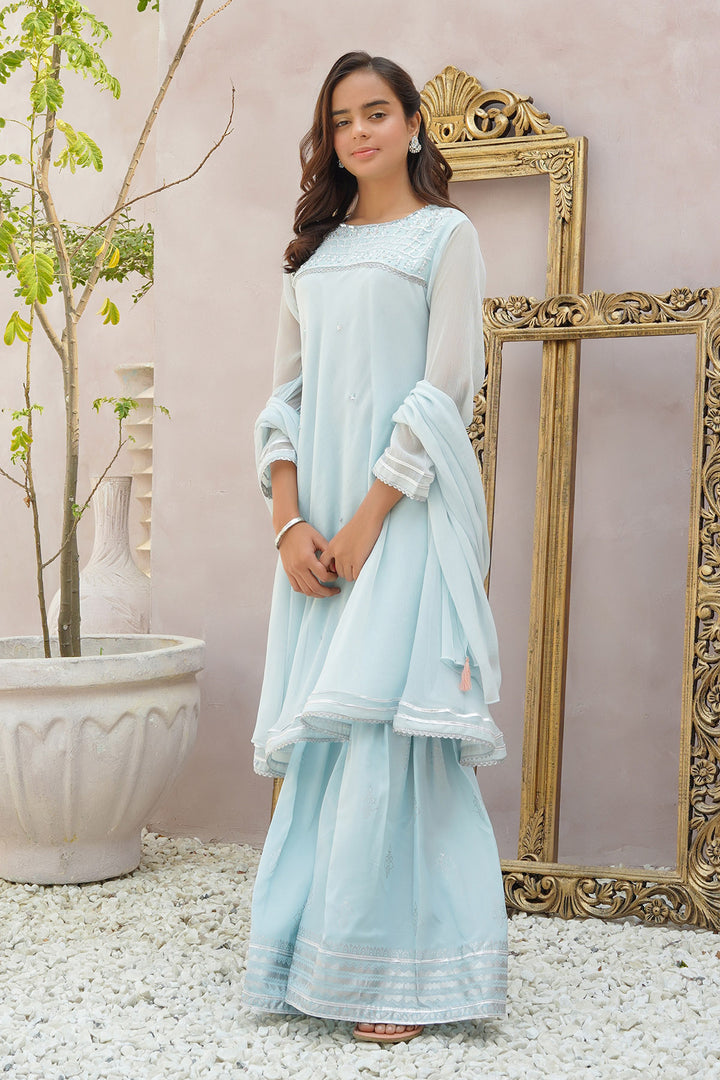 Chiffon Hand Adda Work 3 Pc Suit - Wear Ochre