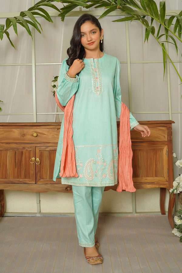 Cotton Embroidered 3 Pc Suit