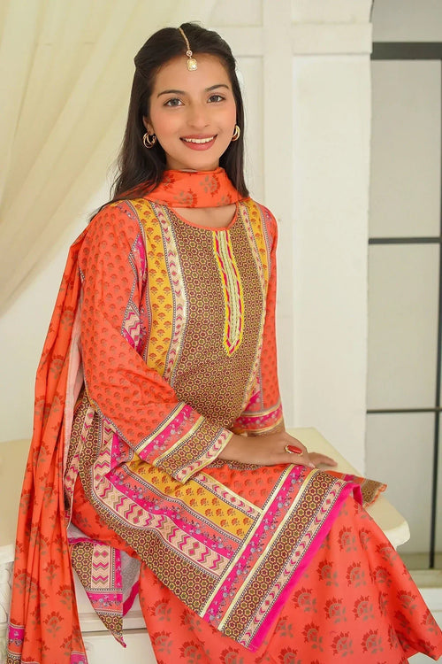 Best Swiss Lawn Digital Printed 3 Pc Suit - Wear Ochre -