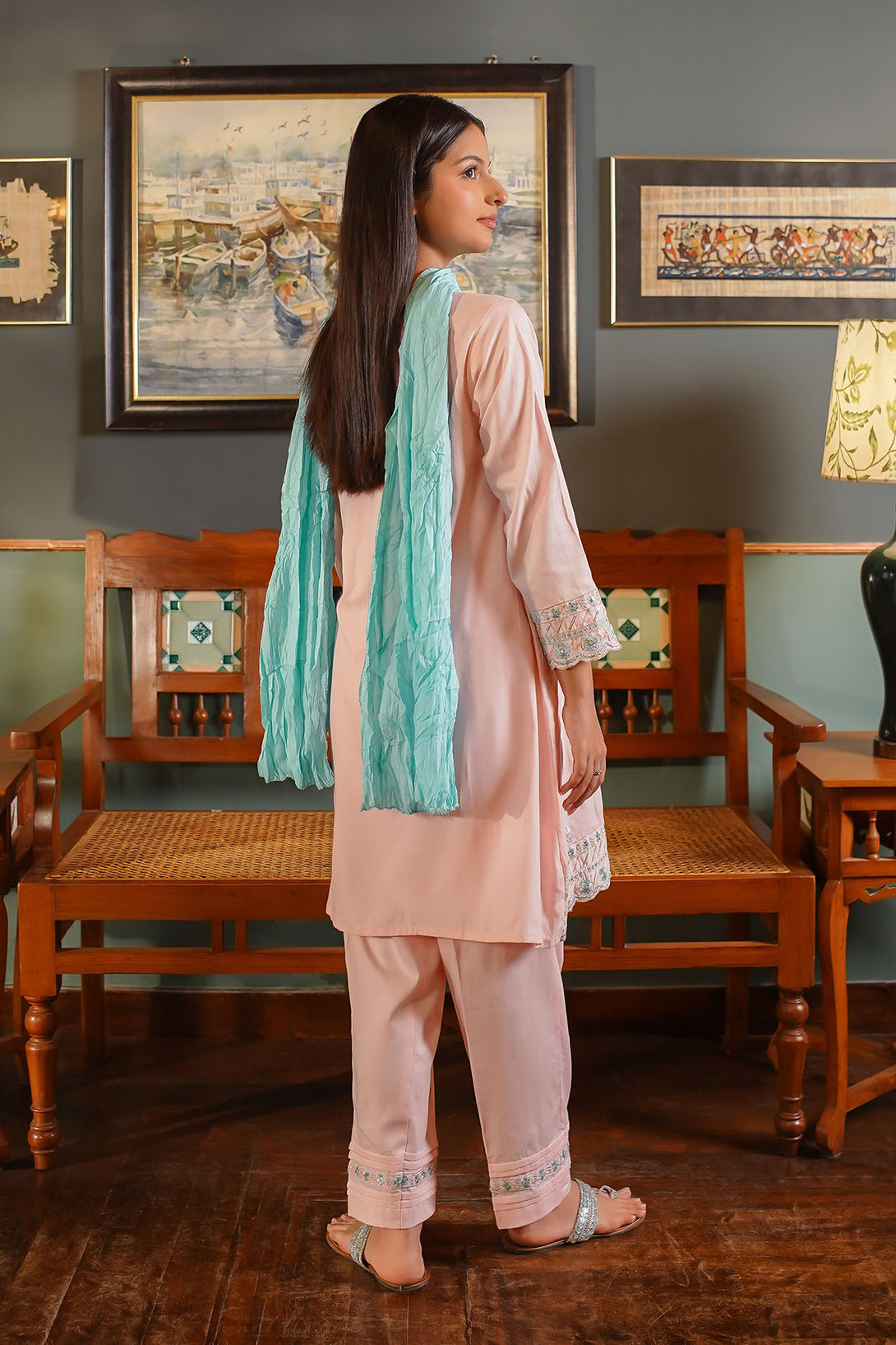 Cotton Embroidered 3 Pc Suit - Wear Ochre