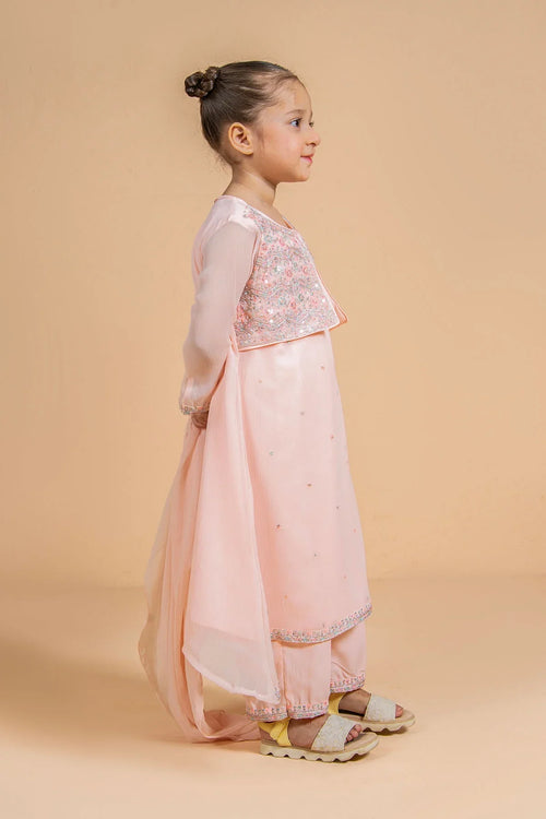 Pink kids ethnic outfit with sequin top and matching pants, perfect for festive occasions