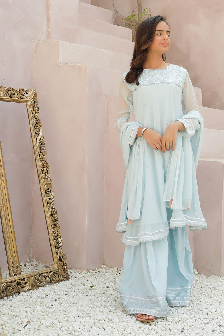 Chiffon Hand Adda Work 3 Pc Suit - Wear Ochre