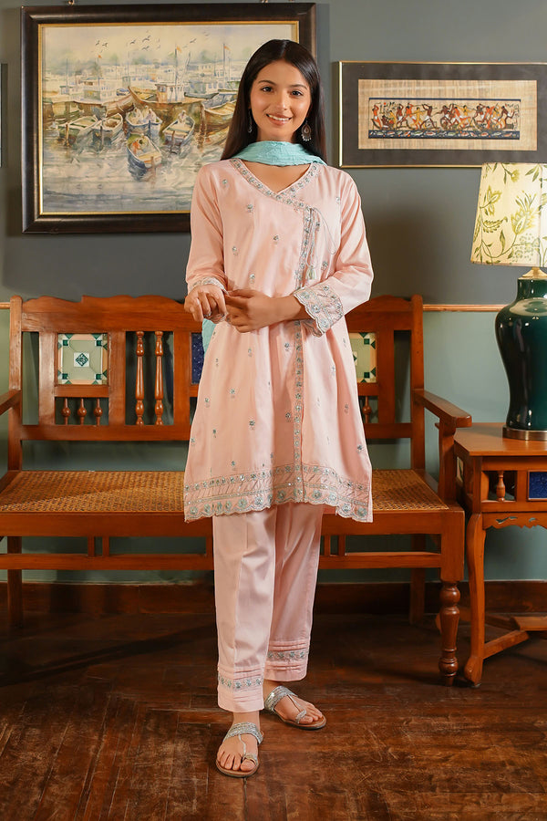 Cotton Embroidered 3 Pc Suit - Wear Ochre