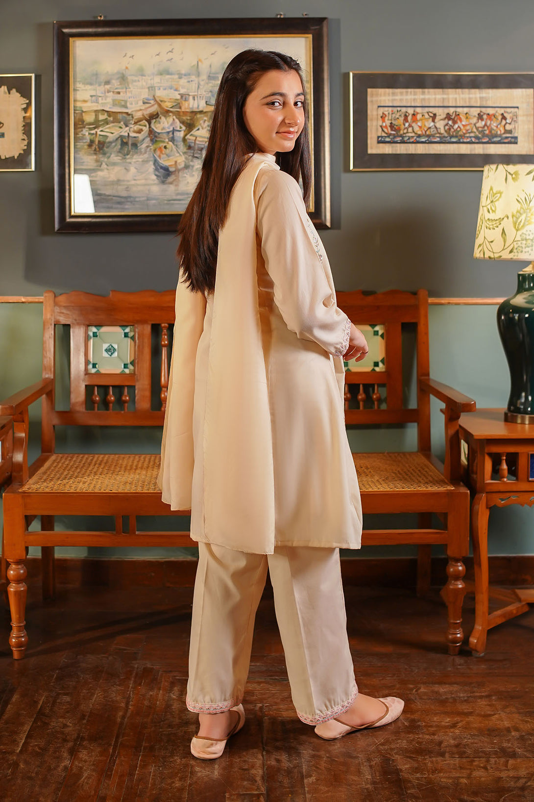 Cotton Embroidered 3 Pc Suit - Wear Ochre