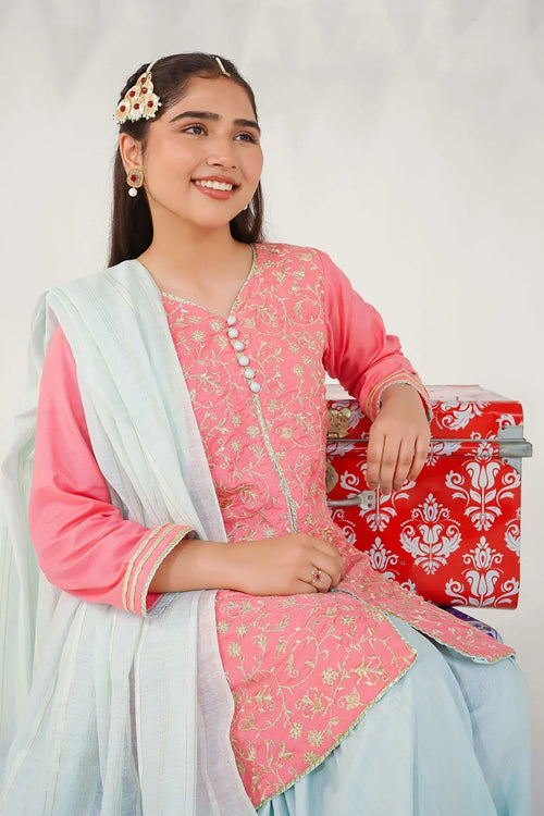 Best Cotton Silk Embroidered 3 Pc Suit - Wear Ochre -