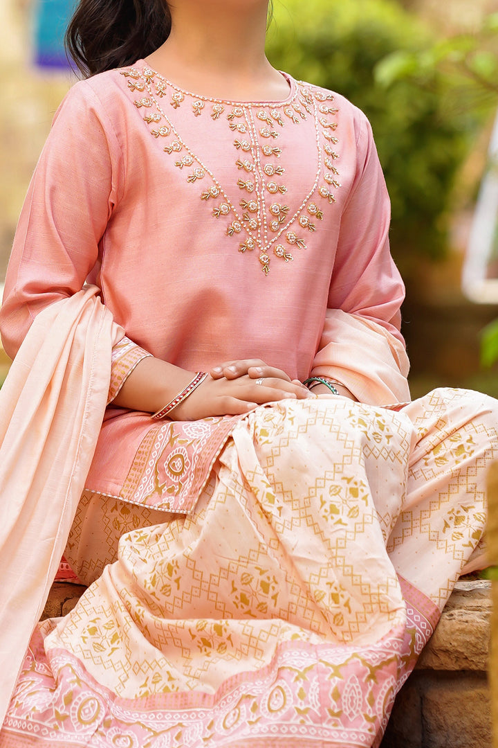 Cotton Silk Hand Adda Work 3 Pc Suit - Wear Ochre