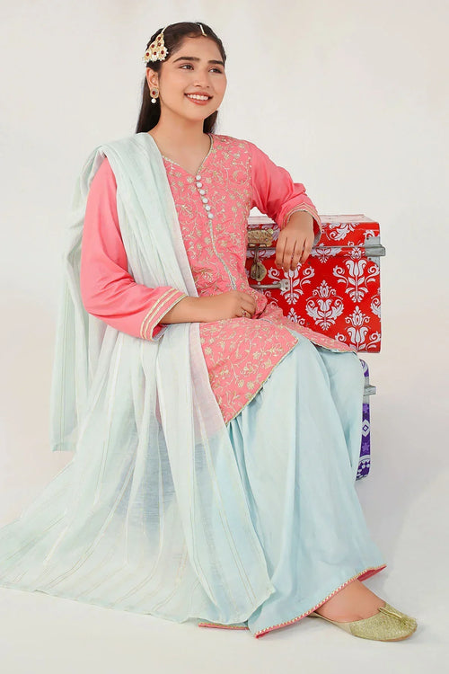 Best Cotton Silk Embroidered 3 Pc Suit - Wear Ochre -