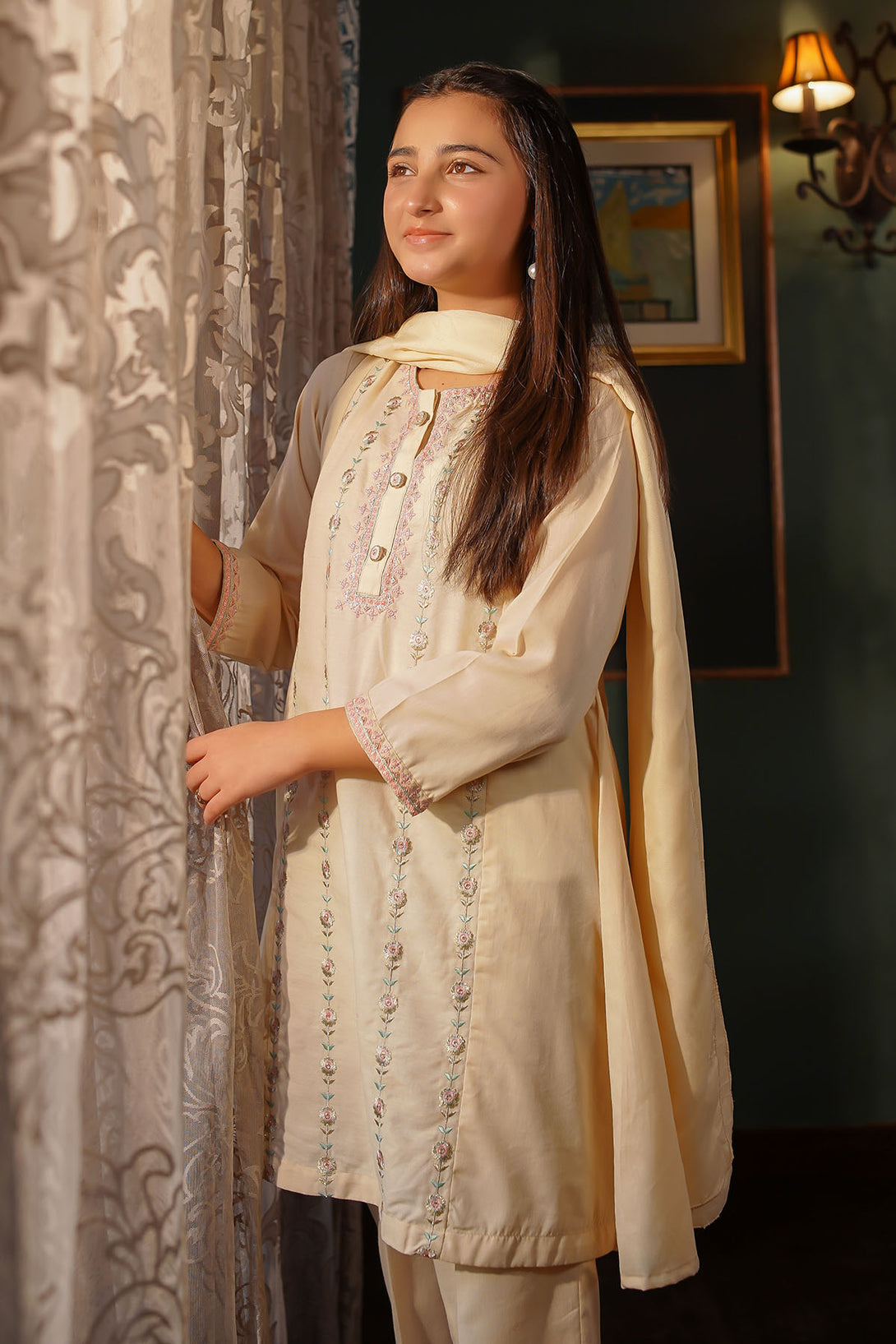 Cotton Embroidered 3 Pc Suit - Wear Ochre