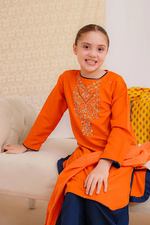 Best Raw Silk Hand Adda Work 3 Pc Suit - Wear Ochre -