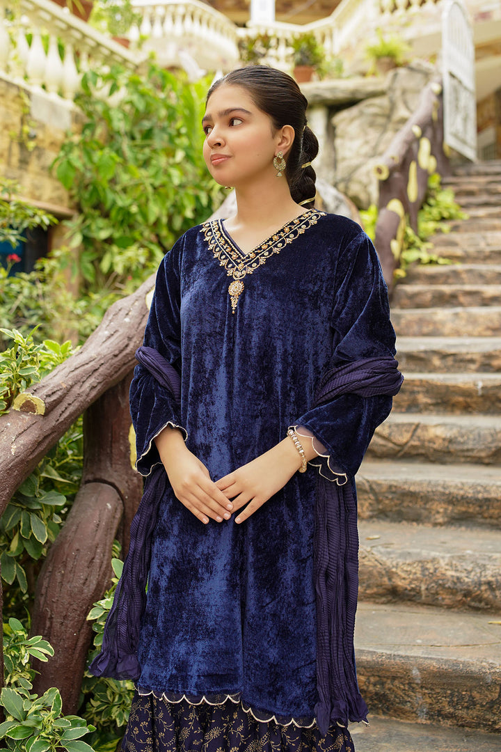 Velvet Hand Adda Work 3 Pc Suit - Wear Ochre