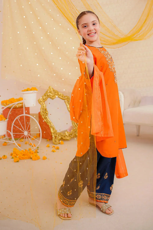 Best Raw Silk Hand Adda Work 3 Pc Suit - Wear Ochre -