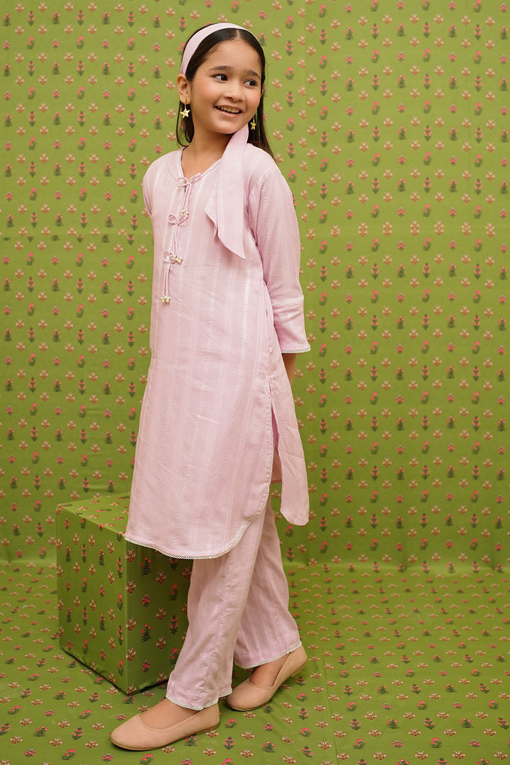 Dobby Cotton Embellished 2 Pc Suit - Wear Ochre