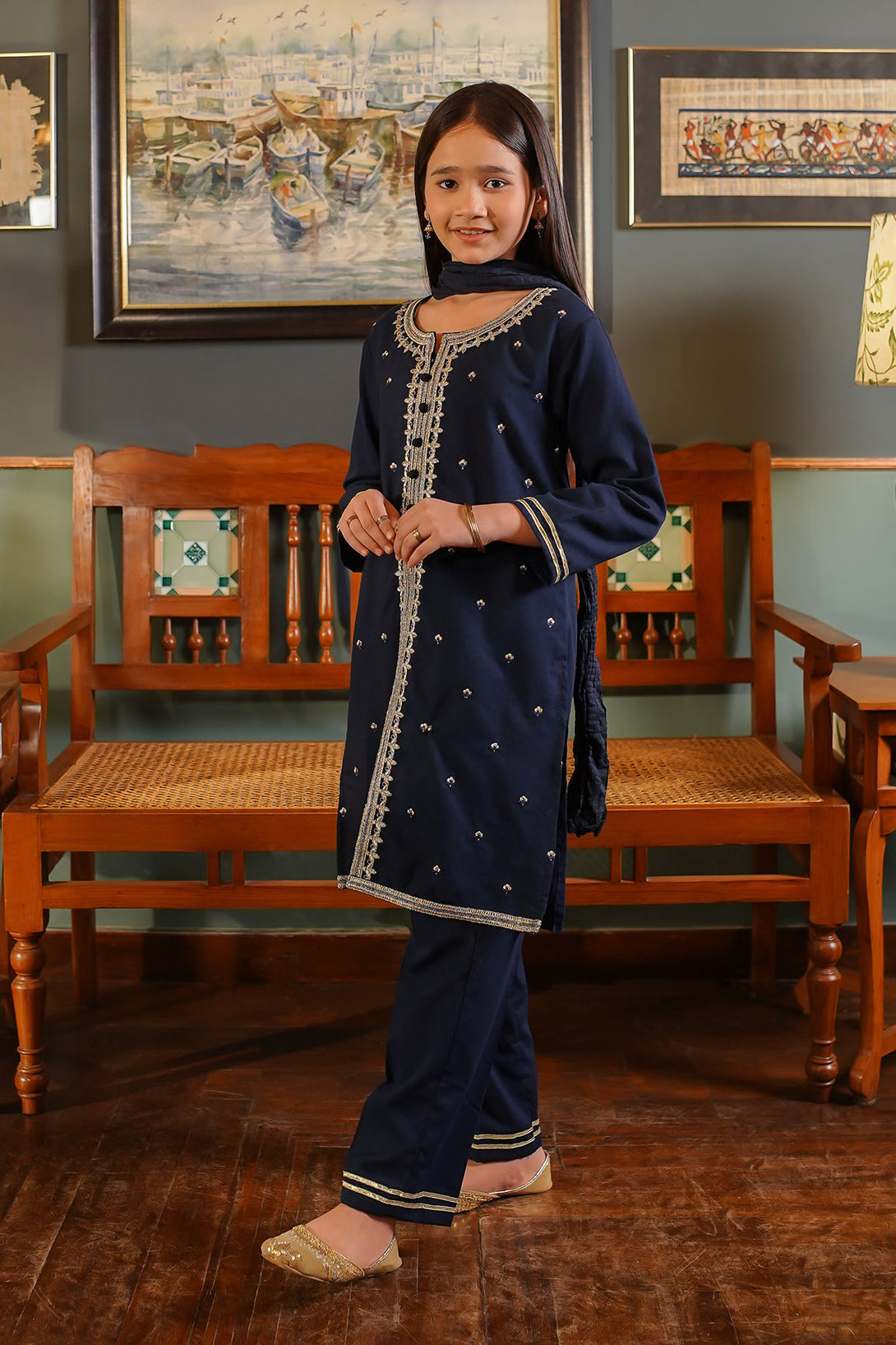 Cotton Embroidered 3 Pc Suit - Wear Ochre