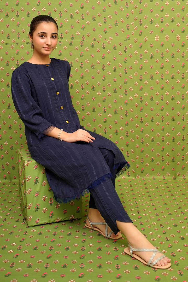 Dobby Cotton Embellished 2 Pc Suit - Wear Ochre