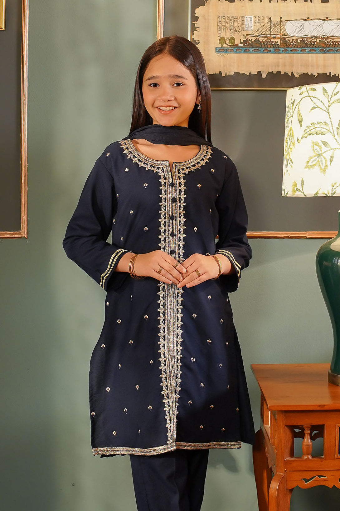 Cotton Embroidered 3 Pc Suit - Wear Ochre