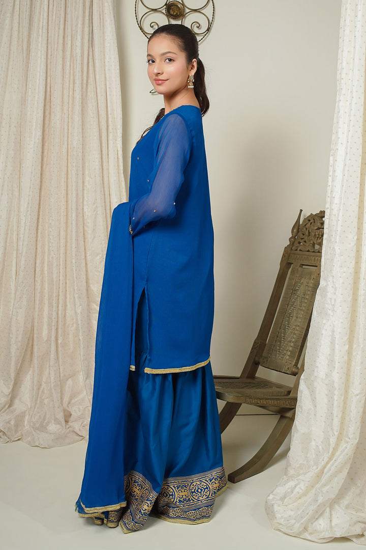 Chiffon Hand Adda Work 3 Pc Suit - Wear Ochre