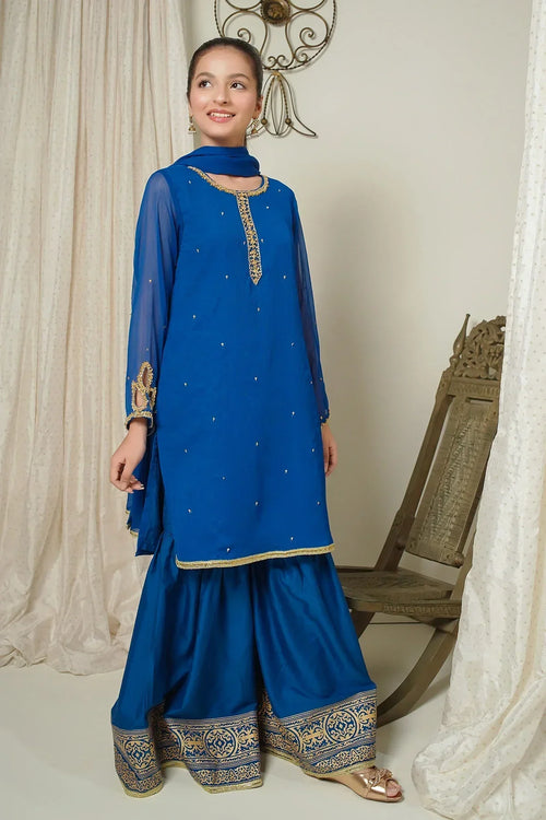 Chiffon Hand Adda Work 3 Pc Suit - Wear Ochre