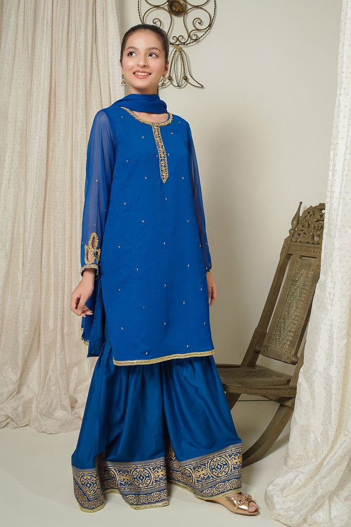 Chiffon Hand Adda Work 3 Pc Suit - Wear Ochre