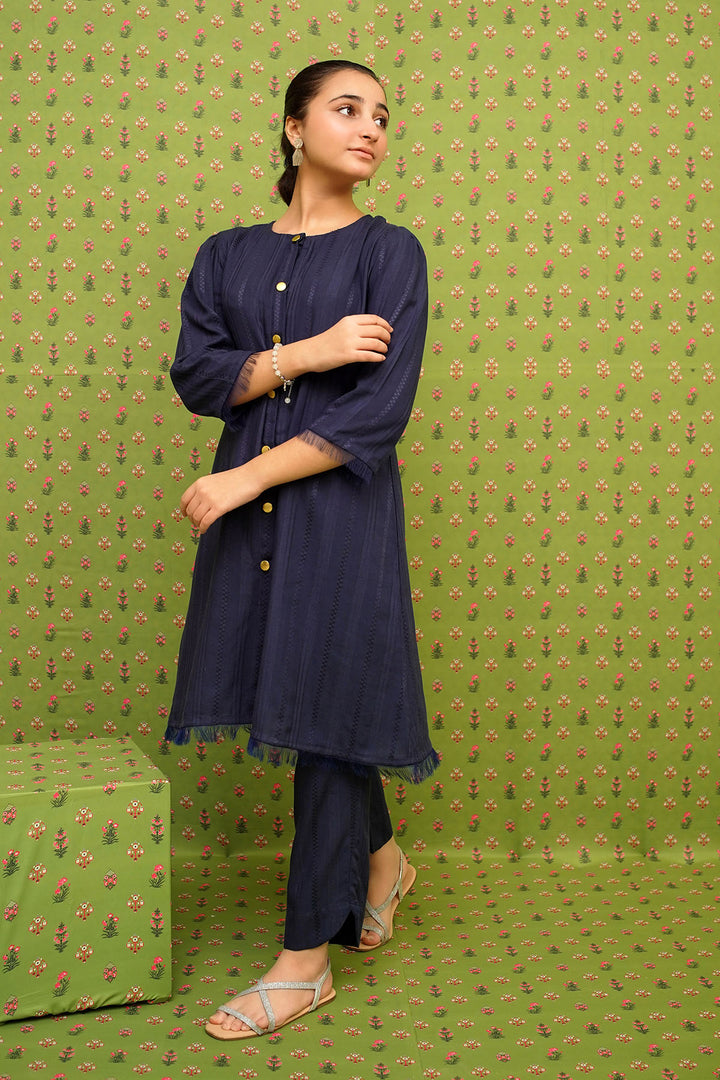 Dobby Cotton Embellished 2 Pc Suit - Wear Ochre