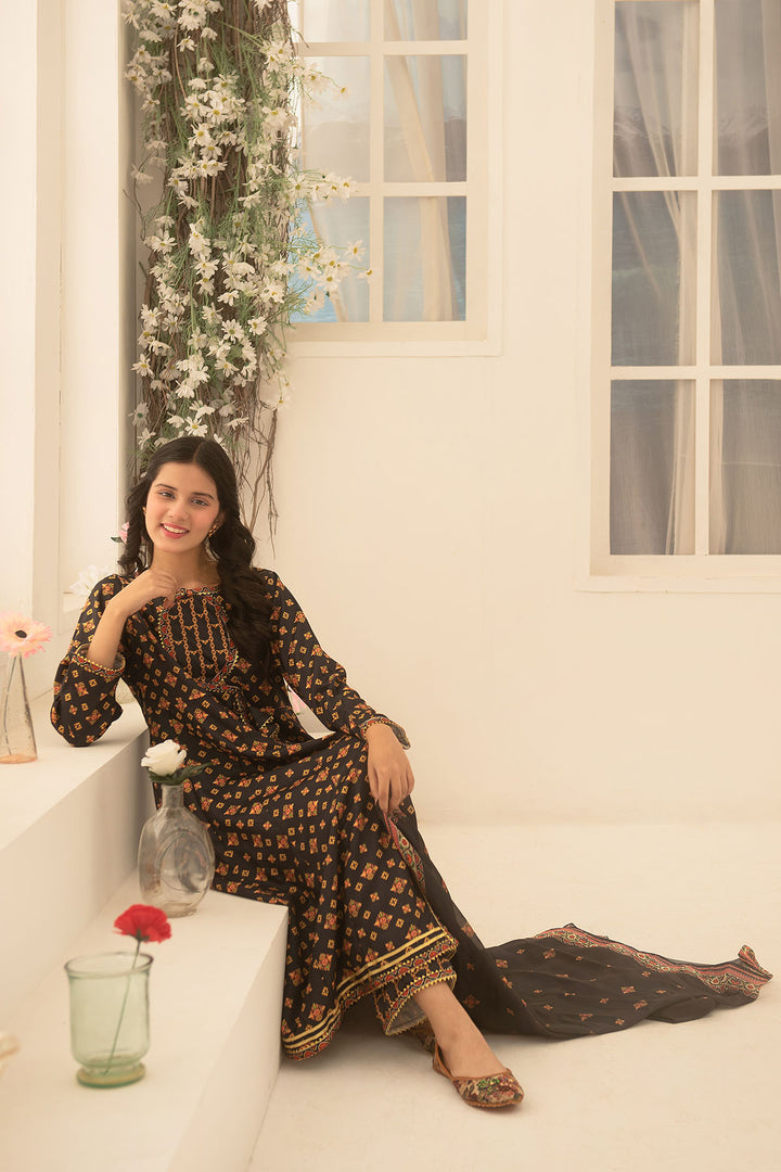 Herringbone Digital Printed 3 Pc Suit - Wear Ochre