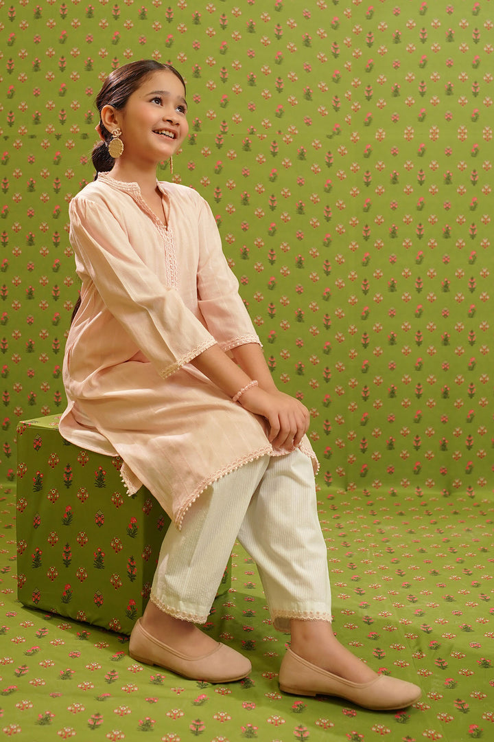 Dobby Cotton Embellished 2 Pc Suit - Wear Ochre