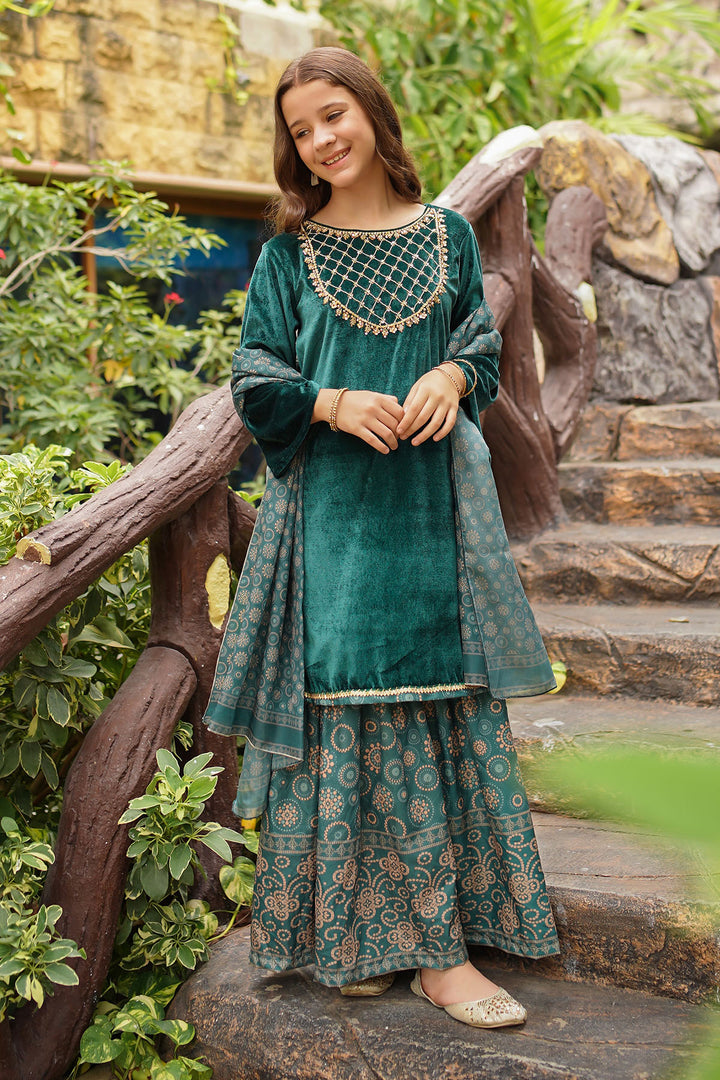 Velvet Hand Adda Work 3 Pc Suit - Wear Ochre