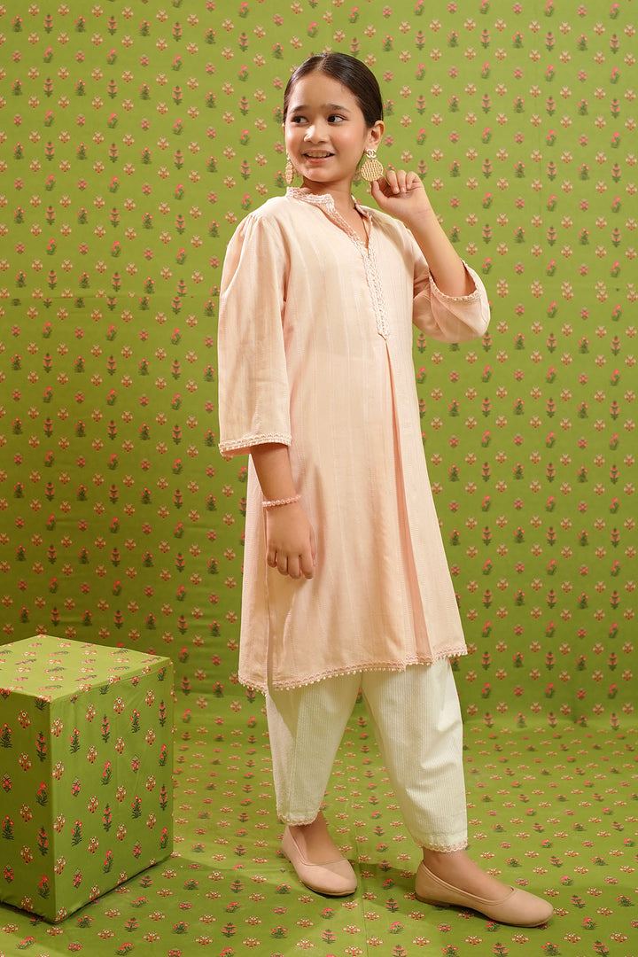 Dobby Cotton Embellished 2 Pc Suit - Wear Ochre