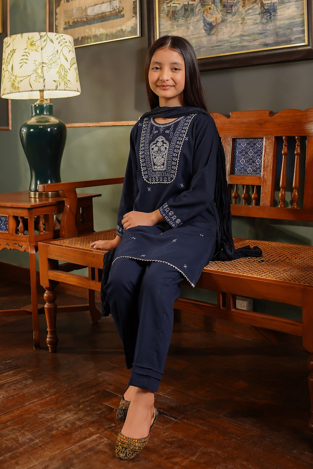 Cotton Embroidered 3 Pc Suit - Wear Ochre