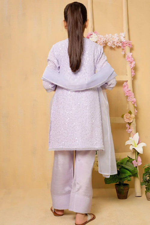 Best Sequence Embroidered Net 3 Pc Suit - Wear Ochre -