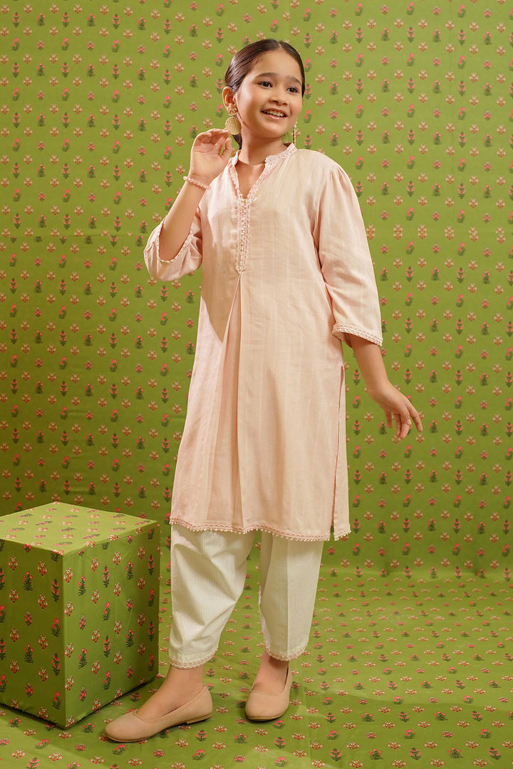 Dobby Cotton Embellished 2 Pc Suit - Wear Ochre