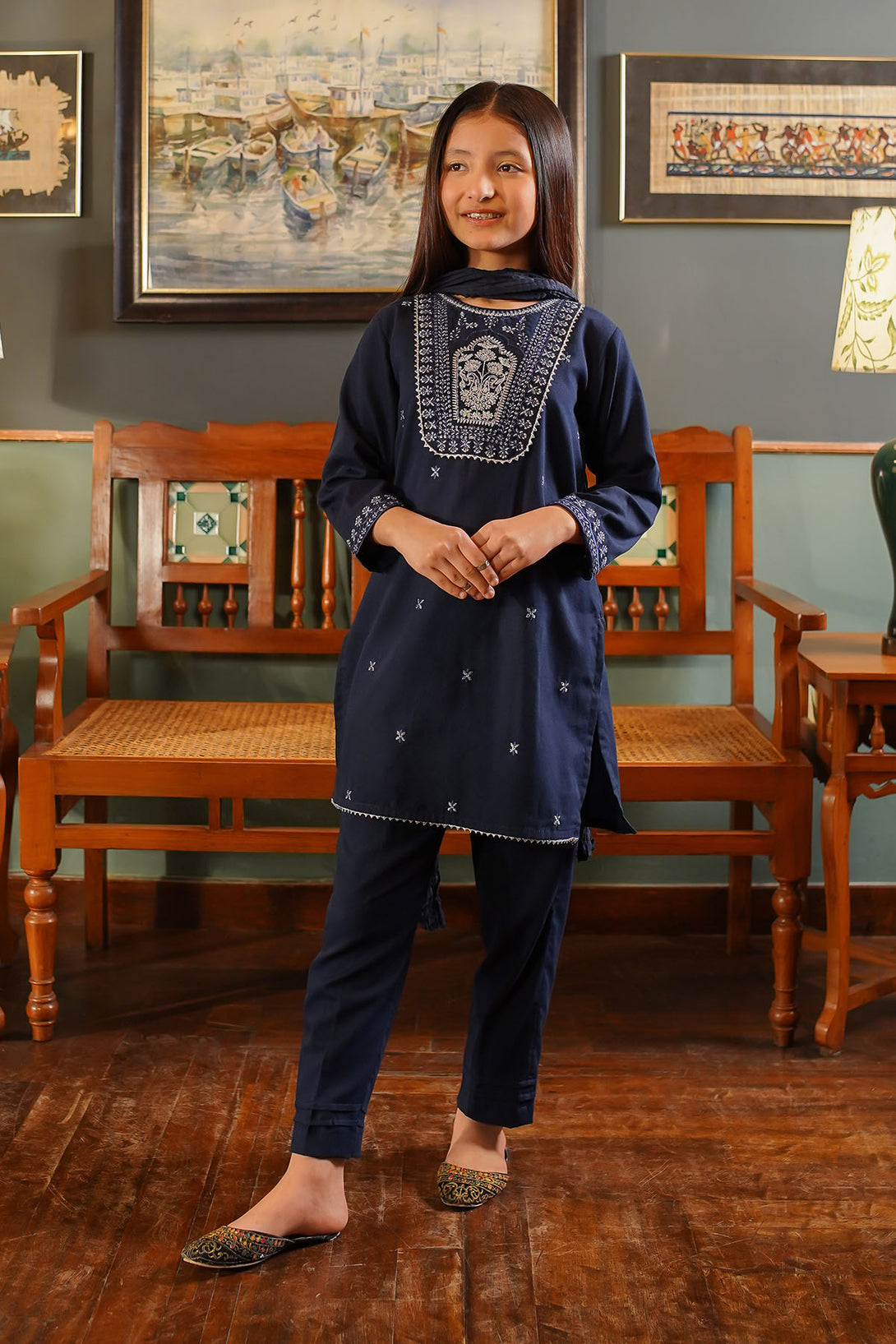 Cotton Embroidered 3 Pc Suit - Wear Ochre