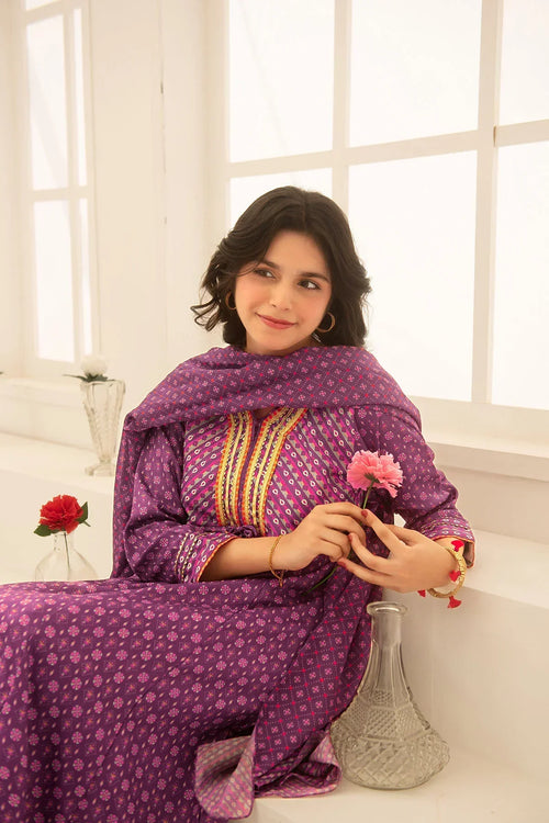Best Herringbone Digital Printed 3 Pc Suit - Wear Ochre -