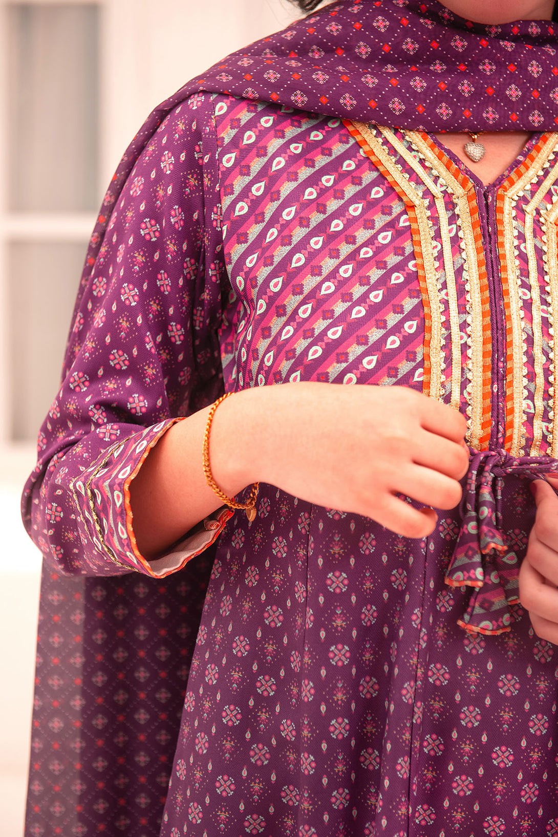 Herringbone Digital Printed 3 Pc Suit - Wear Ochre