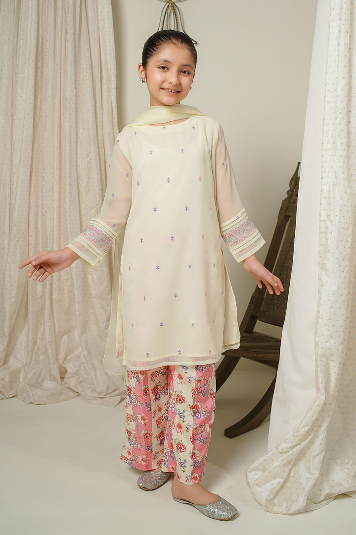 Chiffon Embroidered 3 Pc Suit - Wear Ochre