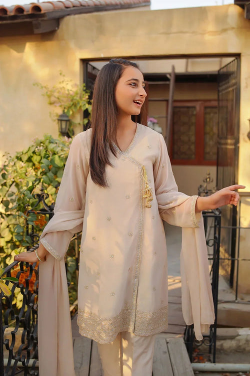 Best Chiffon Embroidered 3 Pc Suit - Wear Ochre -