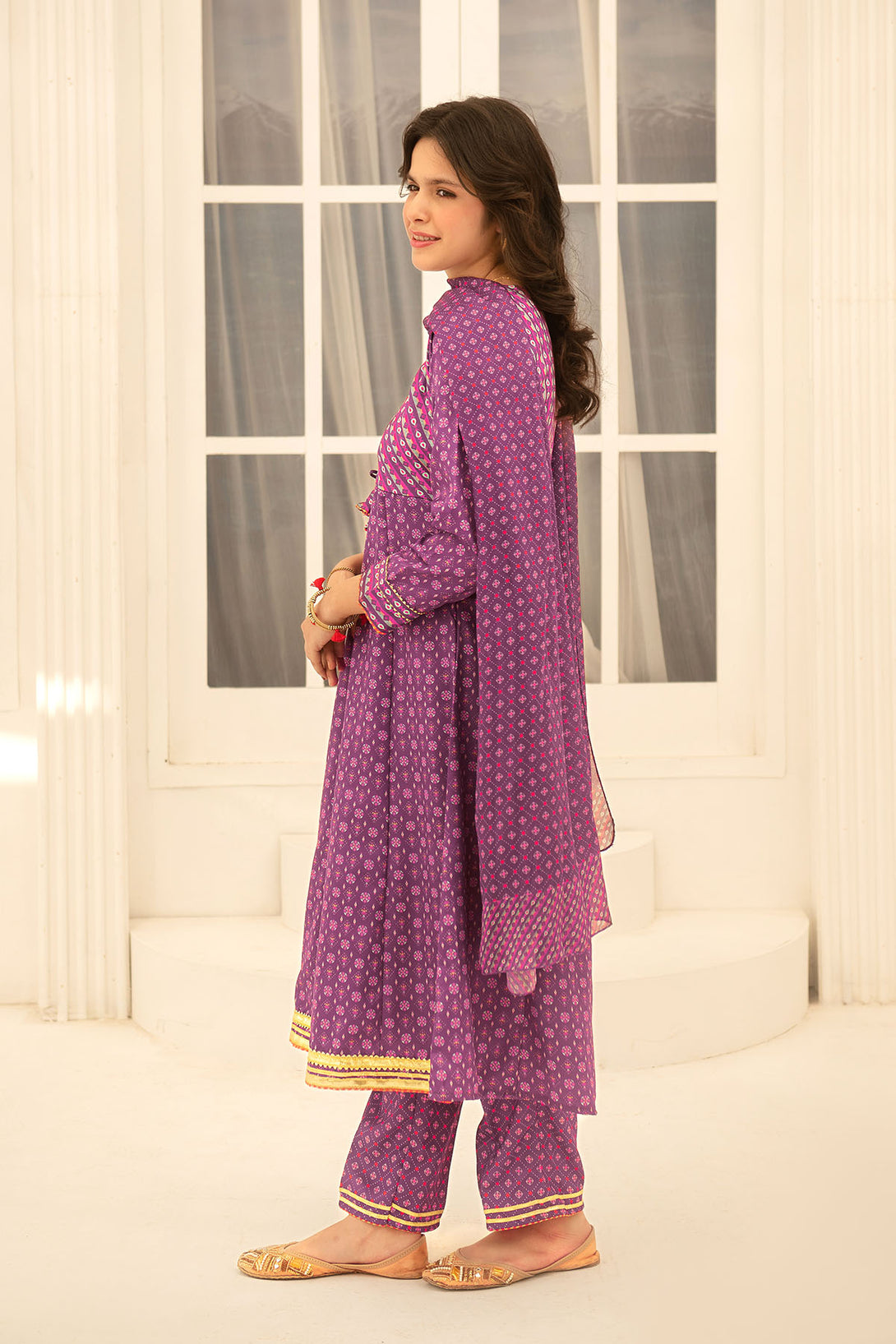 Herringbone Digital Printed 3 Pc Suit - Wear Ochre