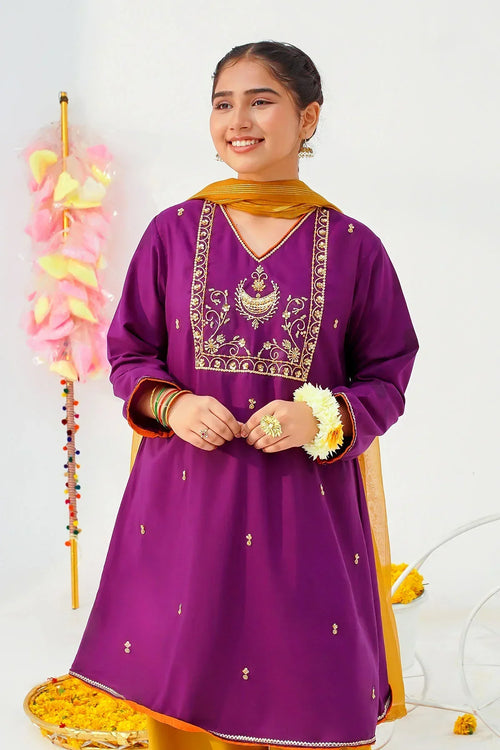 Best Raw Silk Hand Adda Work 3 Pc Suit - Wear Ochre -